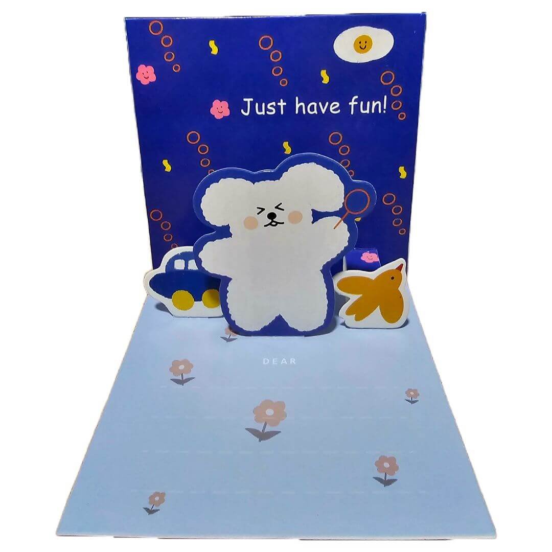 Blue 3D Card with the writing "Just have fun!"