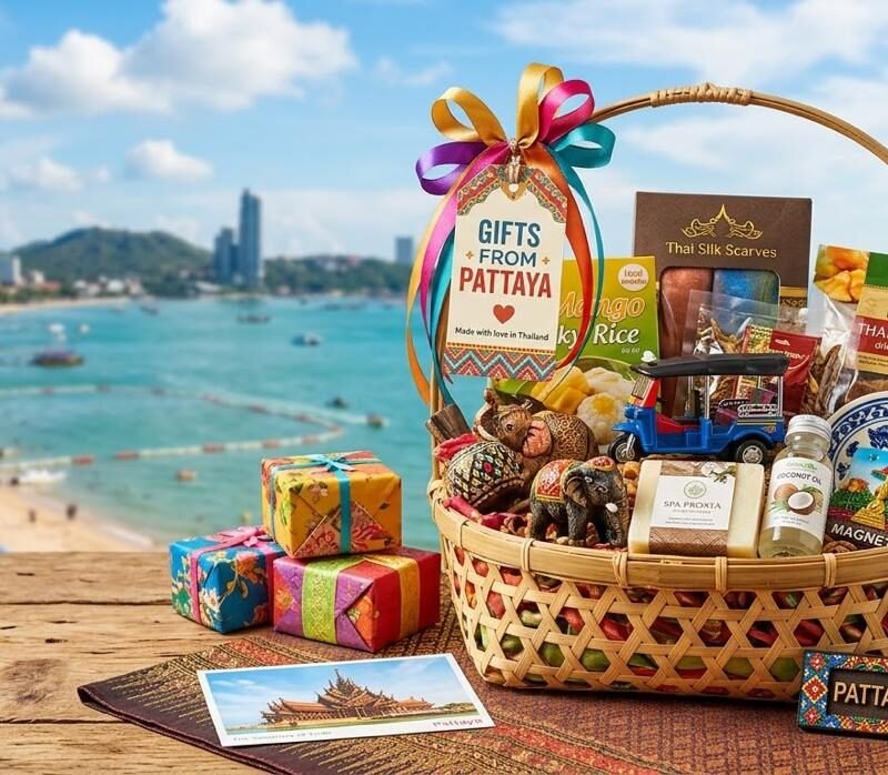 Basket with gifts inside from Pattaya.Gift